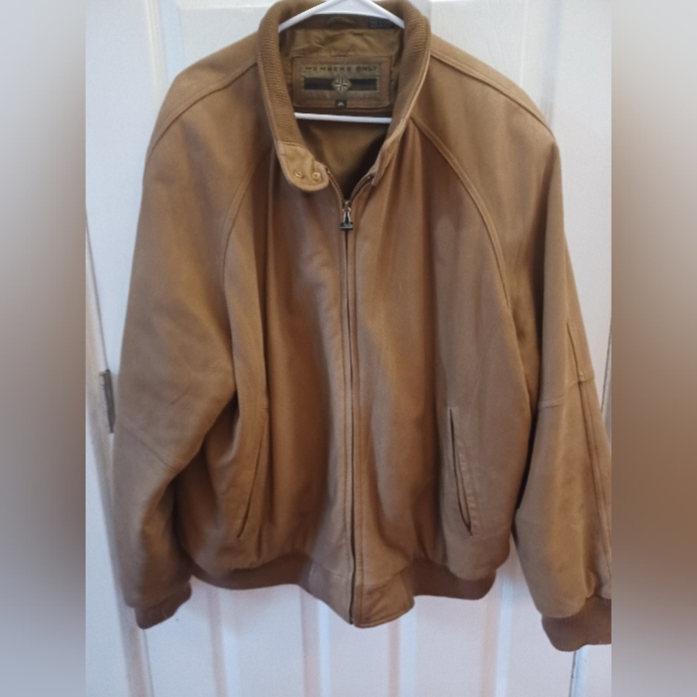 Vintage Members Only Brown Leather Bomber Jacket Size XL Classic (As Is)